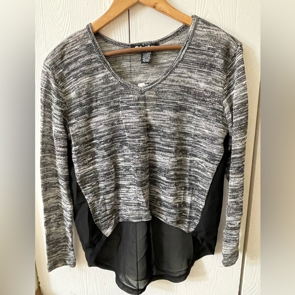 Planet Gold Asymmetrical High Low Long Sleeve Sheer Back Blouse